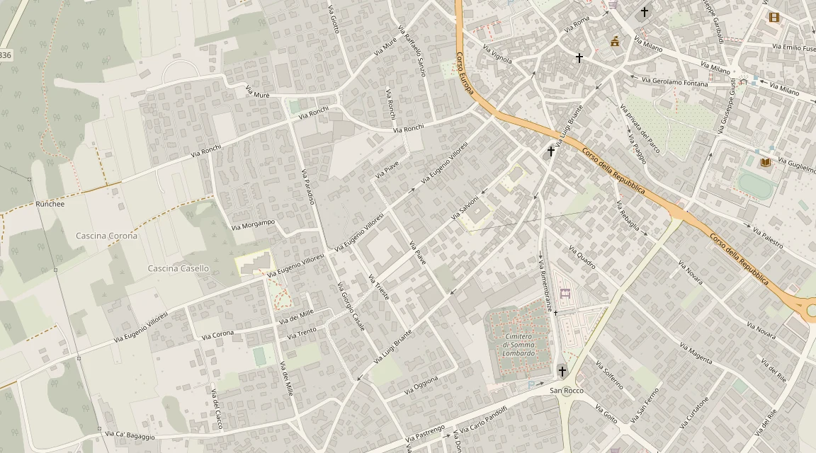 Mappa di Somma Lombardo con Via Piave, Via Villoresi e Via Briante e la posizione di Isotessile